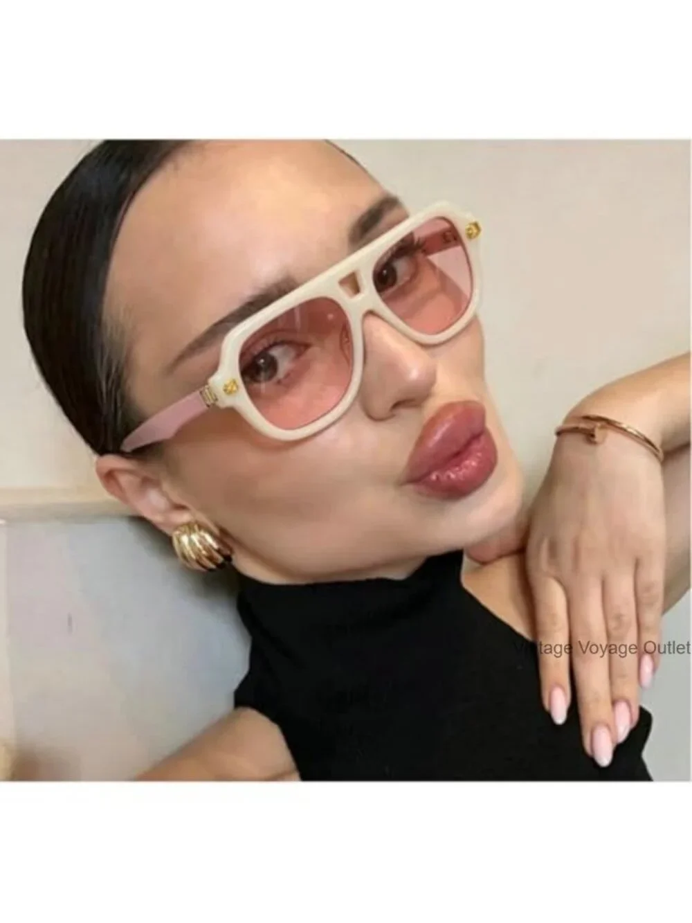 Retro Double Bridge Pilot Sunglasses UV400 Gradient Lens Punk Shades